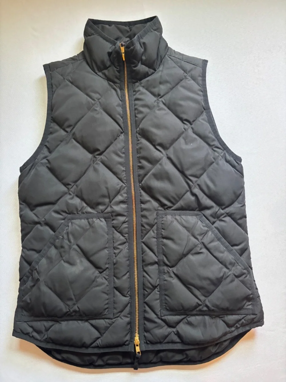 Classic Quilted Puffer Vest Black Full Zip Pockets XS J.Crew